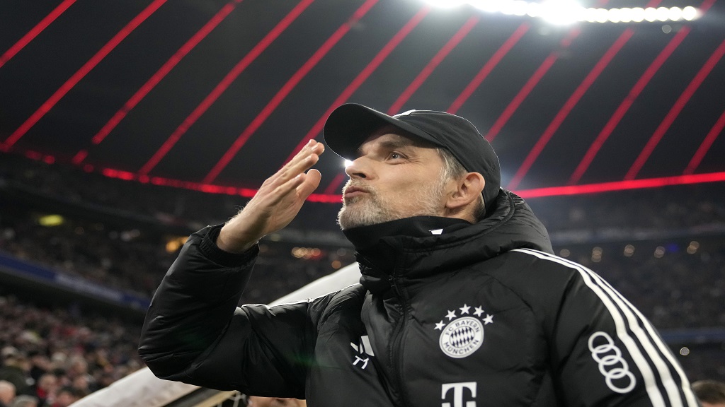 FILE - Bayern's head coach Thomas Tuchel greets fans prior the German Bundesliga soccer match between Bayern Munich and Stuttgart in Munich, Germany, Sunday, Dec.17, 2023. Tuchel will leave the club at the end of the season after a run of three straight losses raised the prospect of the club’s first season without a trophy in 12 years. Tuchel joined Bayern in March as the replacement for Julian Nagelsmann. (AP Photo/Matthias Schrader, File)